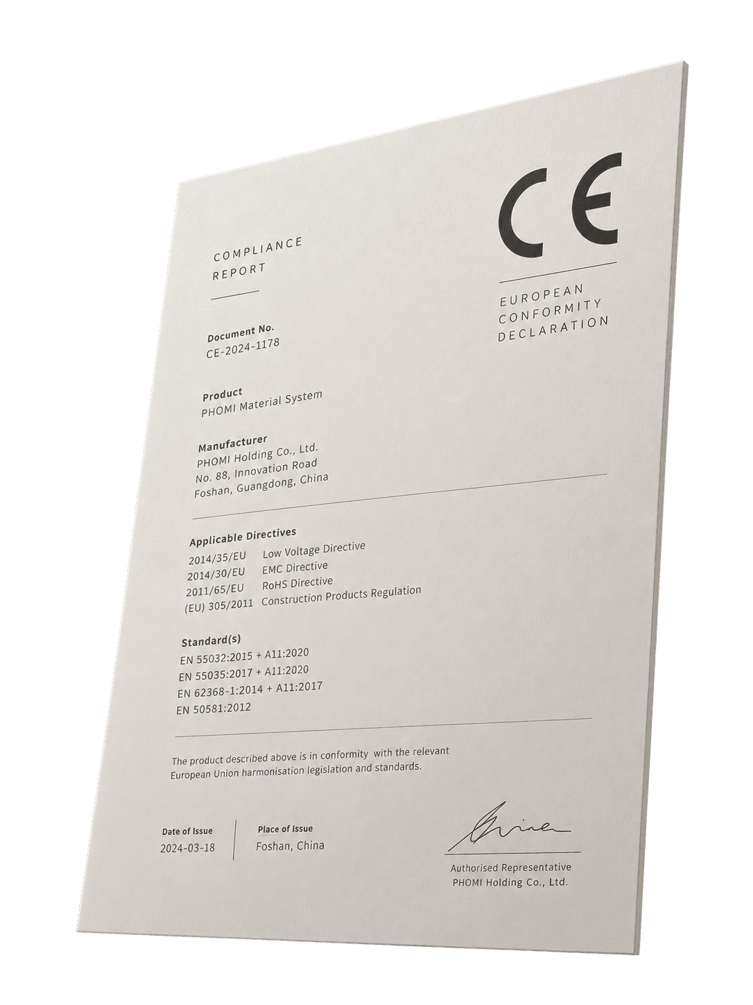 European conformity compliance report