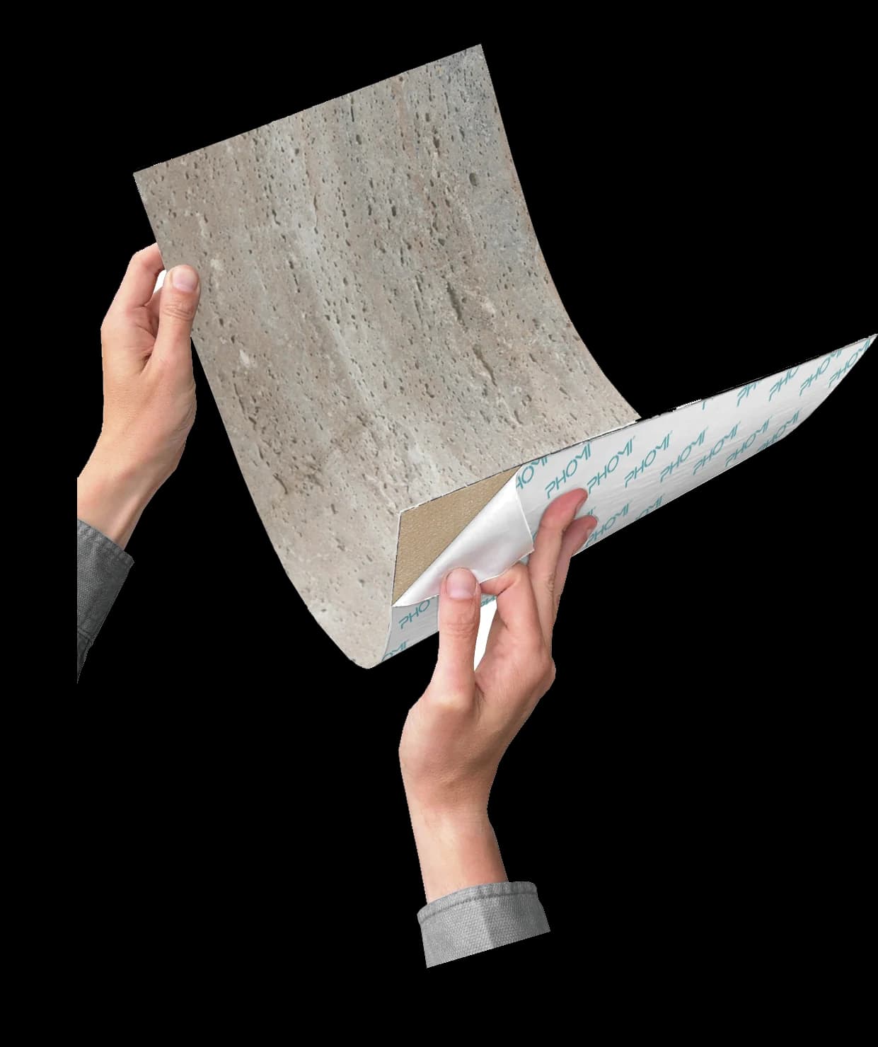 The flexible DIY eCovering sheet with its adhesive backing being peeled away