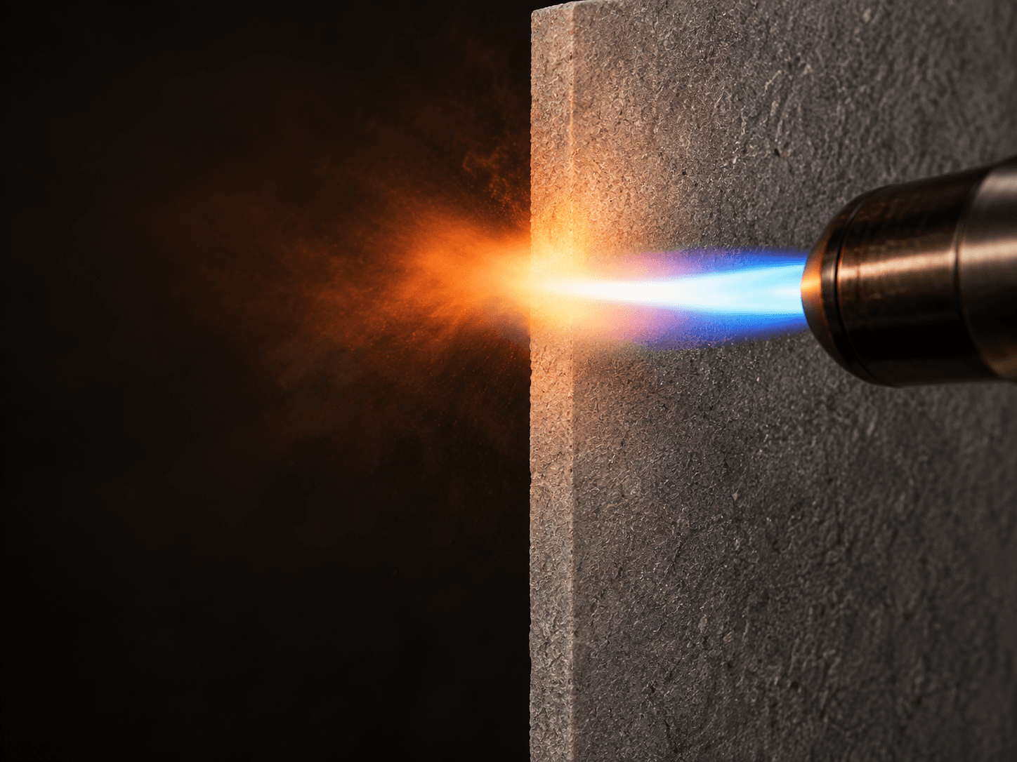 PHOMI surface exposed to a flame during a fire-resistance demonstration