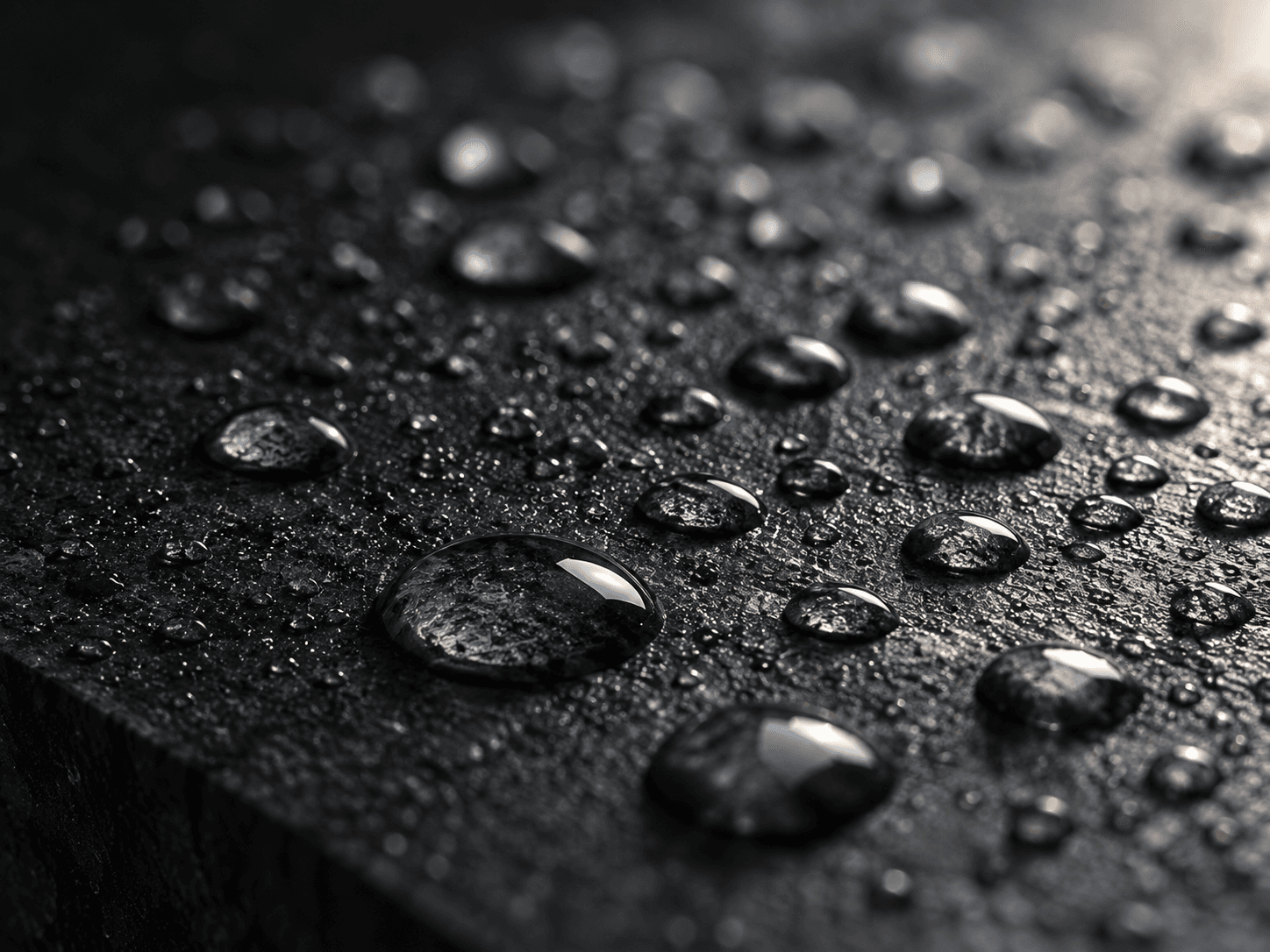 Water droplets resting on a water-resistant PHOMI surface